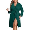 image:imageEkouaer Women Plus Size Robe Knee Length Lightweight Bathrobe Short Kimono Robes with Pockets Maternity Robe  V Neck Knee Length Lightweight Soft Comfy Ladies Sleepwear Maternity Robes 1X5XDark Green