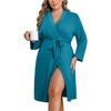 image:imageEkouaer Women Plus Size Robe Knee Length Lightweight Bathrobe Short Kimono Robes with Pockets Maternity Robe  V Neck Knee Length Lightweight Soft Comfy Ladies Sleepwear Maternity Robes 1X5XPeacock Blue
