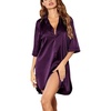 image:imageEkouaer Womens Satin Button Down Nightshirt 34 Sleeve Boyfriend Nightgown  Notch Collar Sleepshirt Satin Slip Pajama Dress Sexy Outdoor Shirt Dress Bridal Party Gown Pajama Party Nightwear S3XlPurple