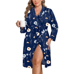 image:imageEkouaer Women Plus Size Robe Knee Length Lightweight Bathrobe Short Kimono Robes with Pockets Maternity Robe  V Neck Knee Length Lightweight Soft Comfy Ladies Sleepwear Maternity Robes 1X5XNavy Florals