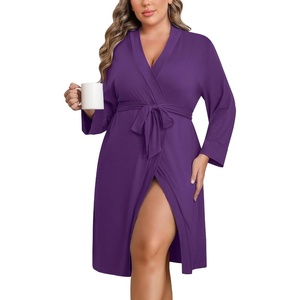 image:imageEkouaer Women Plus Size Robe Knee Length Lightweight Bathrobe Short Kimono Robes with Pockets Maternity Robe  V Neck Knee Length Lightweight Soft Comfy Ladies Sleepwear Maternity Robes 1X5XDeep Purple