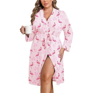 image:imageEkouaer Women Plus Size Robe Knee Length Lightweight Bathrobe Short Kimono Robes with Pockets Maternity Robe  V Neck Knee Length Lightweight Soft Comfy Ladies Sleepwear Maternity Robes 1X5XFlamingos