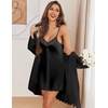 image:imageEkouaer 2 Pack Nightgowns for Women Satin Silk Lingerie Chemise Sleepwear  Sleeveless Lace Sleep Dress Sexy V Neck Nighty Ladies Spaghetti Strap Night Dress Babydoll Negligee Wedding Party SleepBlack and Rose Red
