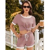 image:imageEkouaer Womens Ribbed Knit Pajama Set Short Sleeve Top Shorts PJs  Pajama Sets for Women 2 Piece with Crew Neck Contrast Design Ribbed Knit Sleepwear Side Pockets Drawstring WaistbandNude Pink