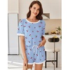 image:imageEkouaer Womens Ribbed Knit Pajama Set Short Sleeve Top Shorts PJs  Pajama Sets for Women 2 Piece with Crew Neck Contrast Design Ribbed Knit Sleepwear Side Pockets Drawstring WaistbandCherryblue