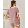 image:imageEkouaer Womens Ribbed Knit Pajama Set Short Sleeve Top Shorts PJs  Pajama Sets for Women 2 Piece with Crew Neck Contrast Design Ribbed Knit Sleepwear Side Pockets Drawstring WaistbandNude Pink
