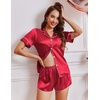 image:imageEkouaer Womens Satin Pajama Set Silk Pj Short Sets 2 Piece Loungewear S5XL  Soft Button Down Sleepwear Short Sleeve Shirt and Shorts Pj Set with Split Design for Sleep Lounge Wedding Bridal GiftsRed