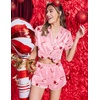 image:imageEkouaer Womens Satin Pajama Set Silk Pj Short Sets 2 Piece Loungewear S5XL  Soft Button Down Sleepwear Short Sleeve Shirt and Shorts Pj Set with Split Design for Sleep Lounge Wedding Bridal GiftsPink Christmas Candy Cane