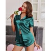 image:imageEkouaer Womens Satin Pajama Set Silk Pj Short Sets 2 Piece Loungewear S5XL  Soft Button Down Sleepwear Short Sleeve Shirt and Shorts Pj Set with Split Design for Sleep Lounge Wedding Bridal GiftsDark Green