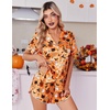 image:imageEkouaer Womens Satin Pajama Set Silk Pj Short Sets 2 Piece Loungewear S5XL  Soft Button Down Sleepwear Short Sleeve Shirt and Shorts Pj Set with Split Design for Sleep Lounge Wedding Bridal GiftsOrange Halloween Print