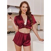 image:imageEkouaer Womens Satin Pajama Set Silk Pj Short Sets 2 Piece Loungewear S5XL  Soft Button Down Sleepwear Short Sleeve Shirt and Shorts Pj Set with Split Design for Sleep Lounge Wedding Bridal GiftsWine Red