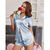 image:imageEkouaer Womens Satin Pajama Set Silk Pj Short Sets 2 Piece Loungewear S5XL  Soft Button Down Sleepwear Short Sleeve Shirt and Shorts Pj Set with Split Design for Sleep Lounge Wedding Bridal GiftsLight Blue
