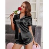 image:imageEkouaer Womens Satin Pajama Set Silk Pj Short Sets 2 Piece Loungewear S5XL  Soft Button Down Sleepwear Short Sleeve Shirt and Shorts Pj Set with Split Design for Sleep Lounge Wedding Bridal GiftsBlack