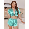 image:imageEkouaer Womens Satin Pajama Set Silk Pj Short Sets 2 Piece Loungewear S5XL  Soft Button Down Sleepwear Short Sleeve Shirt and Shorts Pj Set with Split Design for Sleep Lounge Wedding Bridal GiftsPeacock Blue