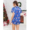image:imageEkouaer Womens Satin Pajama Set Silk Pj Short Sets 2 Piece Loungewear S5XL  Soft Button Down Sleepwear Short Sleeve Shirt and Shorts Pj Set with Split Design for Sleep Lounge Wedding Bridal GiftsBlue Christmas Snowman