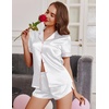 image:imageEkouaer Womens Satin Pajama Set Silk Pj Short Sets 2 Piece Loungewear S5XL  Soft Button Down Sleepwear Short Sleeve Shirt and Shorts Pj Set with Split Design for Sleep Lounge Wedding Bridal GiftsWhite With Pink Piping