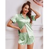 image:imageEkouaer Womens Satin Pajama Set Silk Pj Short Sets 2 Piece Loungewear S5XL  Soft Button Down Sleepwear Short Sleeve Shirt and Shorts Pj Set with Split Design for Sleep Lounge Wedding Bridal GiftsIce Green