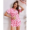 image:imageEkouaer Womens Satin Pajama Set Silk Pj Short Sets 2 Piece Loungewear S5XL  Soft Button Down Sleepwear Short Sleeve Shirt and Shorts Pj Set with Split Design for Sleep Lounge Wedding Bridal GiftsPink Love and Heart Print