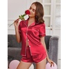 image:imageEkouaer Womens Satin Pajama Set Silk Pj Short Sets 2 Piece Loungewear S5XL  Soft Button Down Sleepwear Short Sleeve Shirt and Shorts Pj Set with Split Design for Sleep Lounge Wedding Bridal GiftsRed