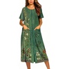 image:imageEkouaer Robes For Women Zipper Bathrobe Short Sleeve Duster With Pockets  Zipper Front House Coat Lightweight Sleepwear Plus Size Loungewear Ladies Nightgown for Mother Postoperative Gown SleepGreen Ethnic Style