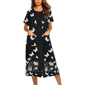 image:imageEkouaer Robes For Women Zipper Bathrobe Short Sleeve Duster With Pockets  Zipper Front House Coat Lightweight Sleepwear Plus Size Loungewear Ladies Nightgown for Mother Postoperative Gown SleepPat9