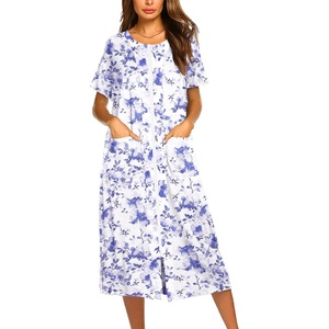 image:imageEkouaer Robes For Women Zipper Bathrobe Short Sleeve Duster With Pockets  Zipper Front House Coat Lightweight Sleepwear Plus Size Loungewear Ladies Nightgown for Mother Postoperative Gown SleepPurple Watercolor Flowers