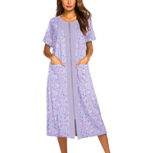 image:imageEkouaer Robes For Women Zipper Bathrobe Short Sleeve Duster With Pockets  Zipper Front House Coat Lightweight Sleepwear Plus Size Loungewear Ladies Nightgown for Mother Postoperative Gown SleepPat12