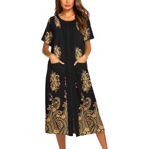 image:imageEkouaer Robes For Women Zipper Bathrobe Short Sleeve Duster With Pockets  Zipper Front House Coat Lightweight Sleepwear Plus Size Loungewear Ladies Nightgown for Mother Postoperative Gown SleepPat11