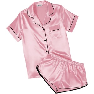 image:imageEkouaer Womens Satin Pajama Set Silk Pj Short Sets 2 Piece Loungewear S5XL  Soft Button Down Sleepwear Short Sleeve Shirt and Shorts Pj Set with Split Design for Sleep Lounge Wedding Bridal GiftsPink