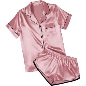 image:imageEkouaer Womens Satin Pajama Set Silk Pj Short Sets 2 Piece Loungewear S5XL  Soft Button Down Sleepwear Short Sleeve Shirt and Shorts Pj Set with Split Design for Sleep Lounge Wedding Bridal GiftsDark Pink