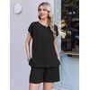 image:imageEkouaer Cotton Two Piece Sets for Women Cap Sleeve Short Set  Soft Casual Summer Fall Crew Neck Matching Sets Travel Vacation Outfits With Pockets for Daily WearBlack