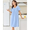 image:imageEkouaer Moo Moos for Women Cotton House Dress With Pockets Soft Nightgowns  Cotton Short Sleeve Mumu Dresses Embroidered Lounge Dress Floral Sleepwear V Neck Loungewear Mothers Gifts Daily HomeBlue