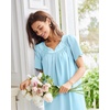 image:imageEkouaer Moo Moos for Women Cotton House Dress With Pockets Soft Nightgowns  Cotton Short Sleeve Mumu Dresses Embroidered Lounge Dress Floral Sleepwear V Neck Loungewear Mothers Gifts Daily HomeLight Blue