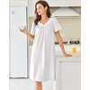 image:imageEkouaer Moo Moos for Women Cotton House Dress With Pockets Soft Nightgowns  Cotton Short Sleeve Mumu Dresses Embroidered Lounge Dress Floral Sleepwear V Neck Loungewear Mothers Gifts Daily HomeWhite