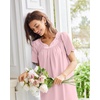 image:imageEkouaer Moo Moos for Women Cotton House Dress With Pockets Soft Nightgowns  Cotton Short Sleeve Mumu Dresses Embroidered Lounge Dress Floral Sleepwear V Neck Loungewear Mothers Gifts Daily HomeDeep Pink