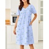 image:imageEkouaer Moo Moos for Women Cotton House Dress With Pockets Soft Nightgowns  Cotton Short Sleeve Mumu Dresses Embroidered Lounge Dress Floral Sleepwear V Neck Loungewear Mothers Gifts Daily HomeBlue Floral