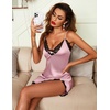 image:imageEkouaer Nightgowns Sexy Lingerie Satin Babydoll Sleepwear Lace Chemise  Silk Fabric Adjustable Straps Side Slit Sleeveless Nightie for Night Bedroom Sleep Bridal Honeymoon Wedding PartyA Pink