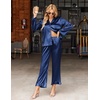 image:imageEkouaer Satin Pajama Set for Women Long Button Down Silk Pj with Ruffle  2 Piece Classic Sleepwear Notch Collar Soft Loungewear for Sleep Loung Wedding Bridal PartyNavy Blue