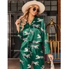 image:imageEkouaer Satin Pajama Set for Women Long Button Down Silk Pj with Ruffle  2 Piece Classic Sleepwear Notch Collar Soft Loungewear for Sleep Loung Wedding Bridal PartyGreen With Tiger