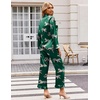 image:imageEkouaer Satin Pajama Set for Women Long Button Down Silk Pj with Ruffle  2 Piece Classic Sleepwear Notch Collar Soft Loungewear for Sleep Loung Wedding Bridal PartyGreen With Tiger