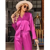 image:imageEkouaer Satin Pajama Set for Women Long Button Down Silk Pj with Ruffle  2 Piece Classic Sleepwear Notch Collar Soft Loungewear for Sleep Loung Wedding Bridal PartyRose