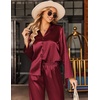 image:imageEkouaer Satin Pajama Set for Women Long Button Down Silk Pj with Ruffle  2 Piece Classic Sleepwear Notch Collar Soft Loungewear for Sleep Loung Wedding Bridal PartyWine Red