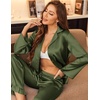 image:imageEkouaer Satin Pajama Set for Women Long Button Down Silk Pj with Ruffle  2 Piece Classic Sleepwear Notch Collar Soft Loungewear for Sleep Loung Wedding Bridal PartyArmy Green