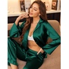image:imageEkouaer Satin Pajama Set for Women Long Button Down Silk Pj with Ruffle  2 Piece Classic Sleepwear Notch Collar Soft Loungewear for Sleep Loung Wedding Bridal PartyGreen