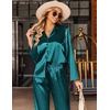 image:imageEkouaer Satin Pajama Set for Women Long Button Down Silk Pj with Ruffle  2 Piece Classic Sleepwear Notch Collar Soft Loungewear for Sleep Loung Wedding Bridal PartyBlue Green