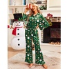 image:imageEkouaer Satin Pajama Set for Women Long Button Down Silk Pj with Ruffle  2 Piece Classic Sleepwear Notch Collar Soft Loungewear for Sleep Loung Wedding Bridal PartyChristmas Green