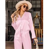 image:imageEkouaer Satin Pajama Set for Women Long Button Down Silk Pj with Ruffle  2 Piece Classic Sleepwear Notch Collar Soft Loungewear for Sleep Loung Wedding Bridal PartyPink Striped
