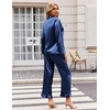image:imageEkouaer Satin Pajama Set for Women Long Button Down Silk Pj with Ruffle  2 Piece Classic Sleepwear Notch Collar Soft Loungewear for Sleep Loung Wedding Bridal PartyNavy Blue
