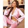 image:imageEkouaer Satin Pajama Set for Women Long Button Down Silk Pj with Ruffle  2 Piece Classic Sleepwear Notch Collar Soft Loungewear for Sleep Loung Wedding Bridal PartyPink