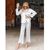 image:imageEkouaer Satin Pajama Set for Women Long Button Down Silk Pj with Ruffle  2 Piece Classic Sleepwear Notch Collar Soft Loungewear for Sleep Loung Wedding Bridal PartyWhite